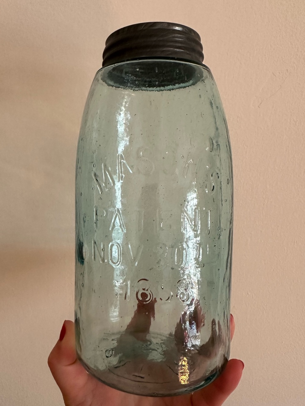 Antique Aqua Blue Masons Ball Jar 1858